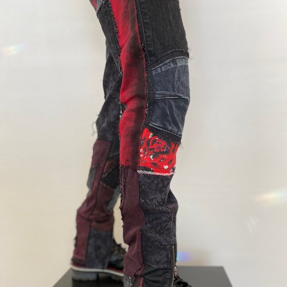 Acid Washed Black & Grey jeans with Metallic silver and CRIMSON Rose Tie Dye - Picture 9 of 17